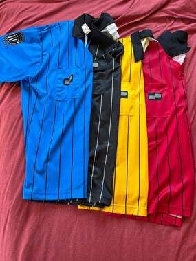 Official Sports USSF Soccer Referee Jersey Lot of 4 Blue Black Yellow Red Size L